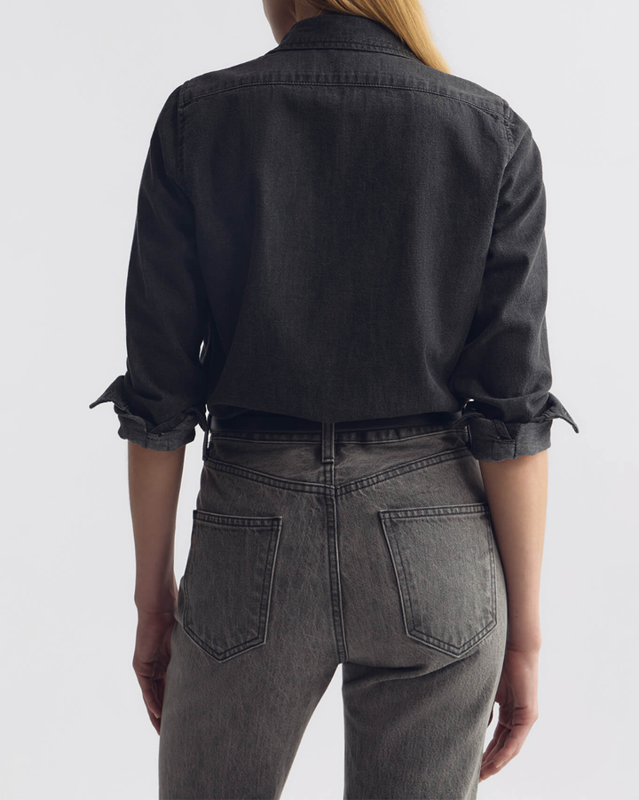 Emilie Denim Ruffle Shirt | Faded Black