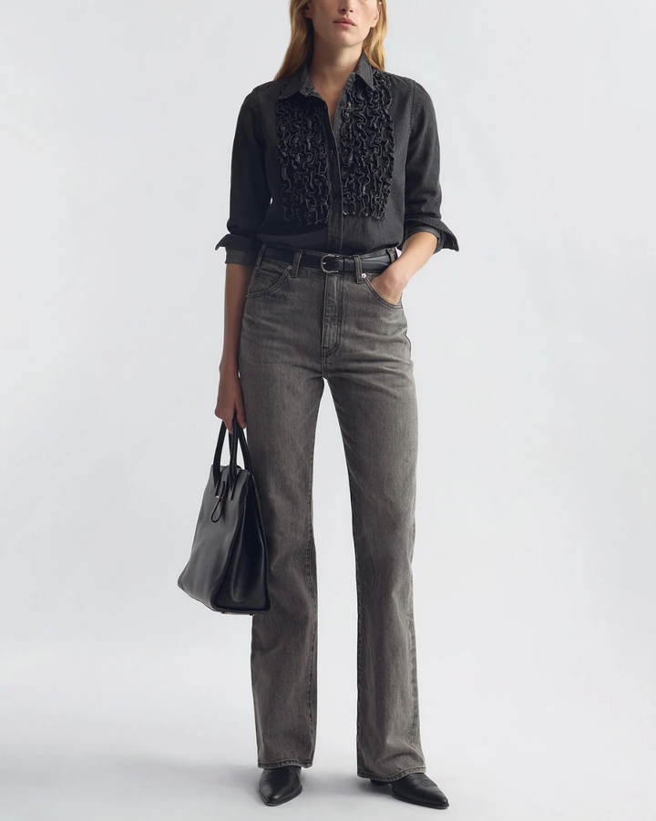 Emilie Denim Ruffle Shirt | Faded Black