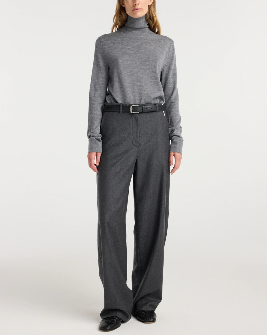 Fine-Knit Wool Cashmere Turtleneck | Mid Grey Melange