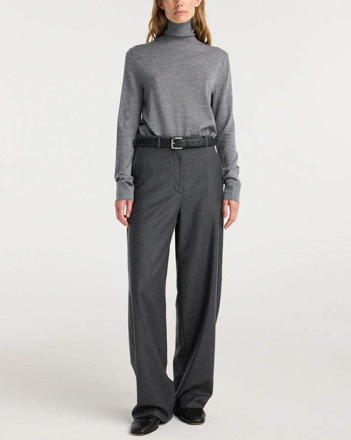 Fine-Knit Wool Cashmere Turtleneck | Mid Grey Melange