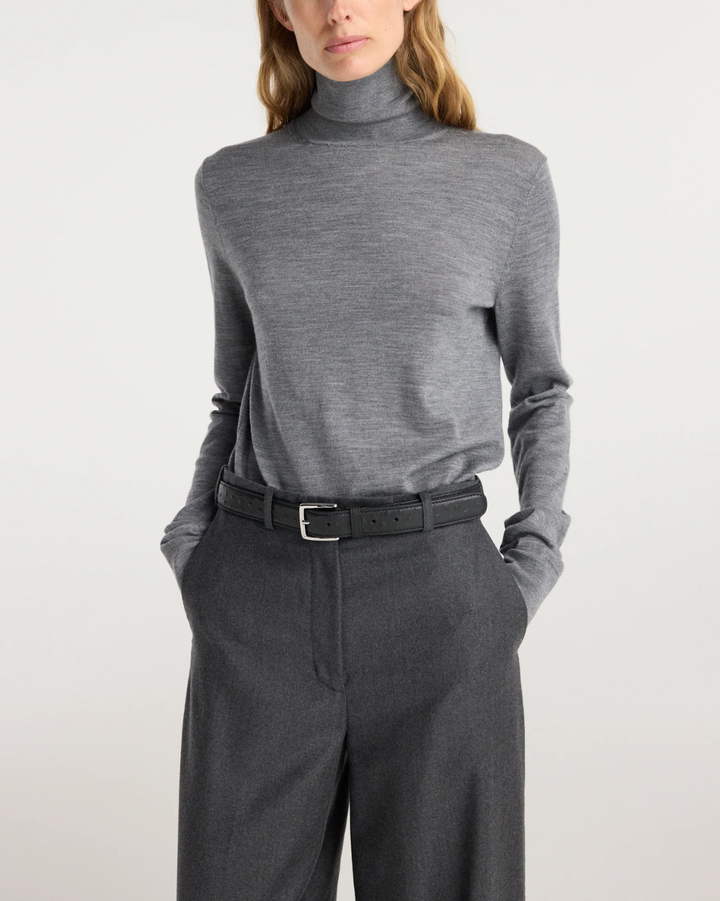 Fine-Knit Wool Cashmere Turtleneck | Mid Grey Melange