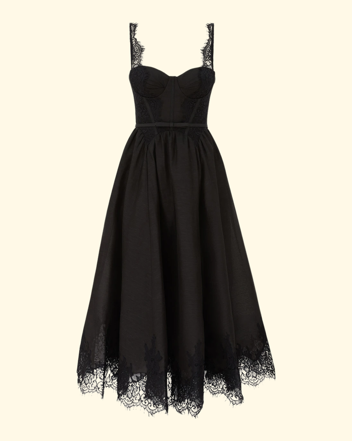 Valiant Lace Trim Midi Dress | Black