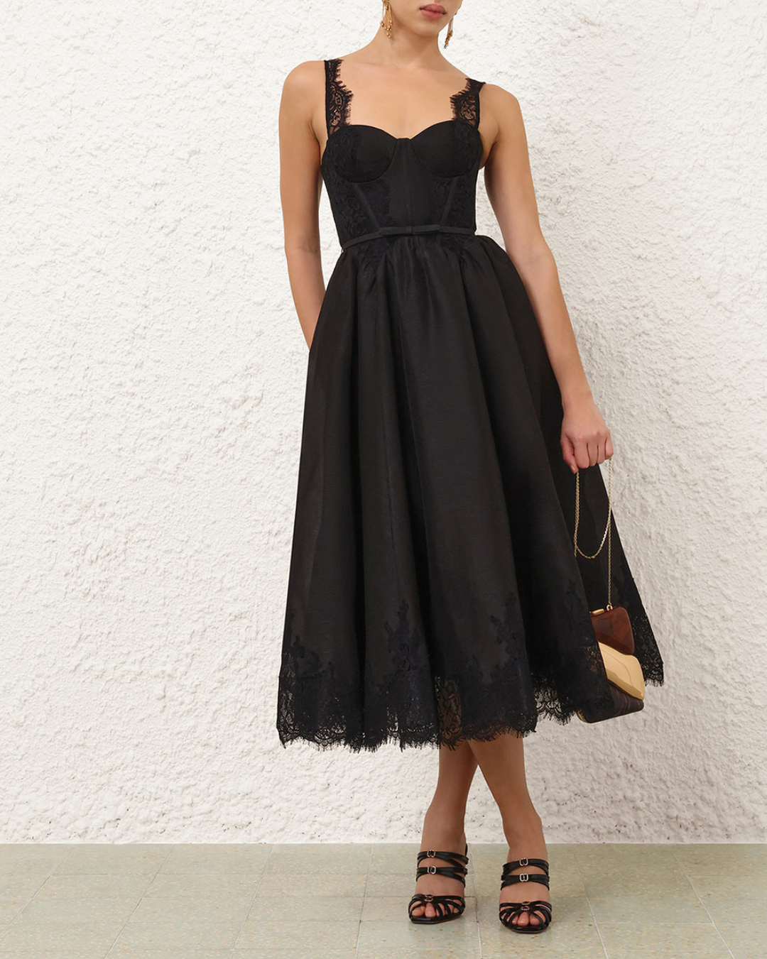 Valiant Lace Trim Midi Dress | Black