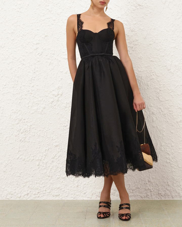 Valiant Lace Trim Midi Dress | Black