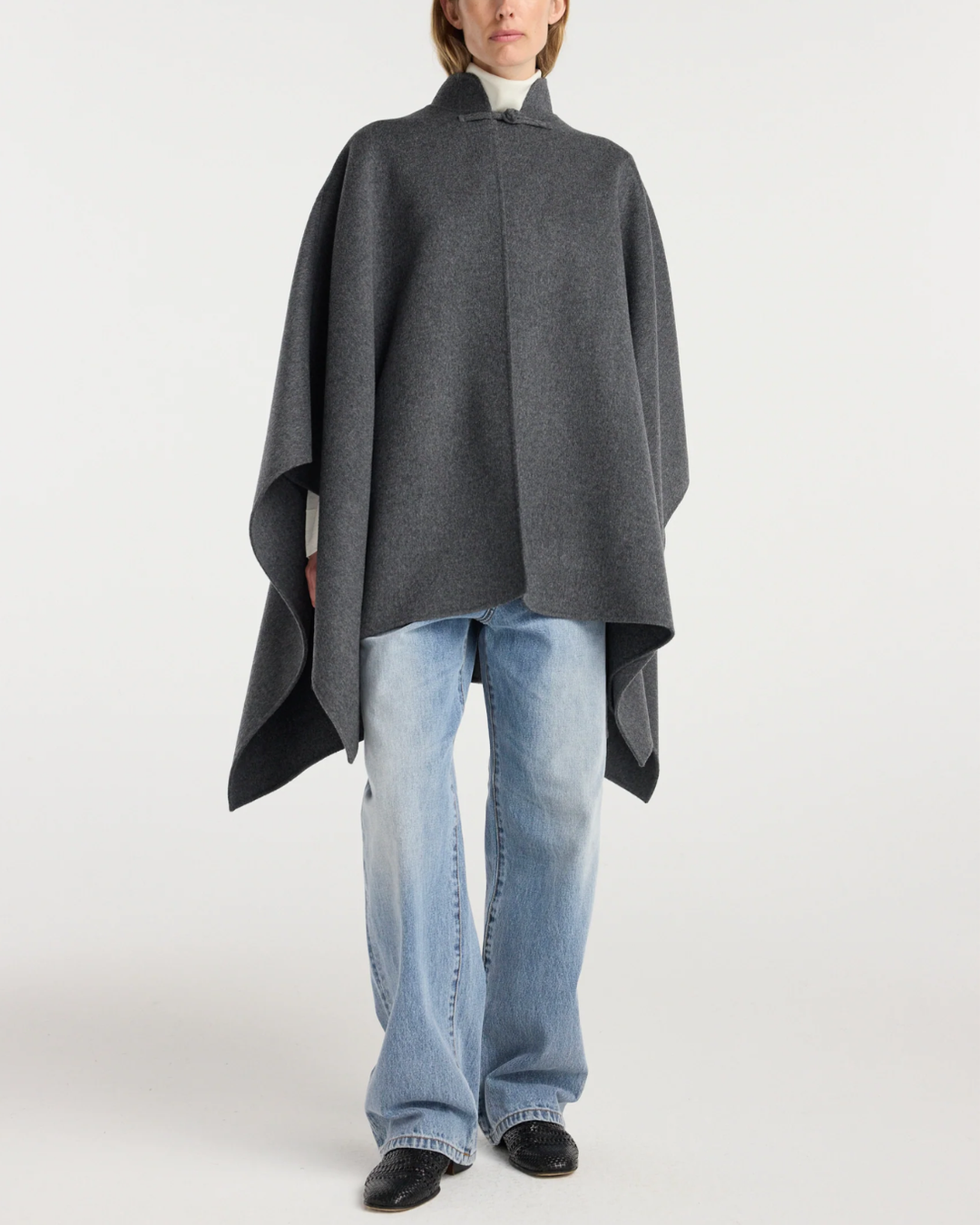 Double-Faced Wool Pankou Closure Poncho | Dark Grey Melange