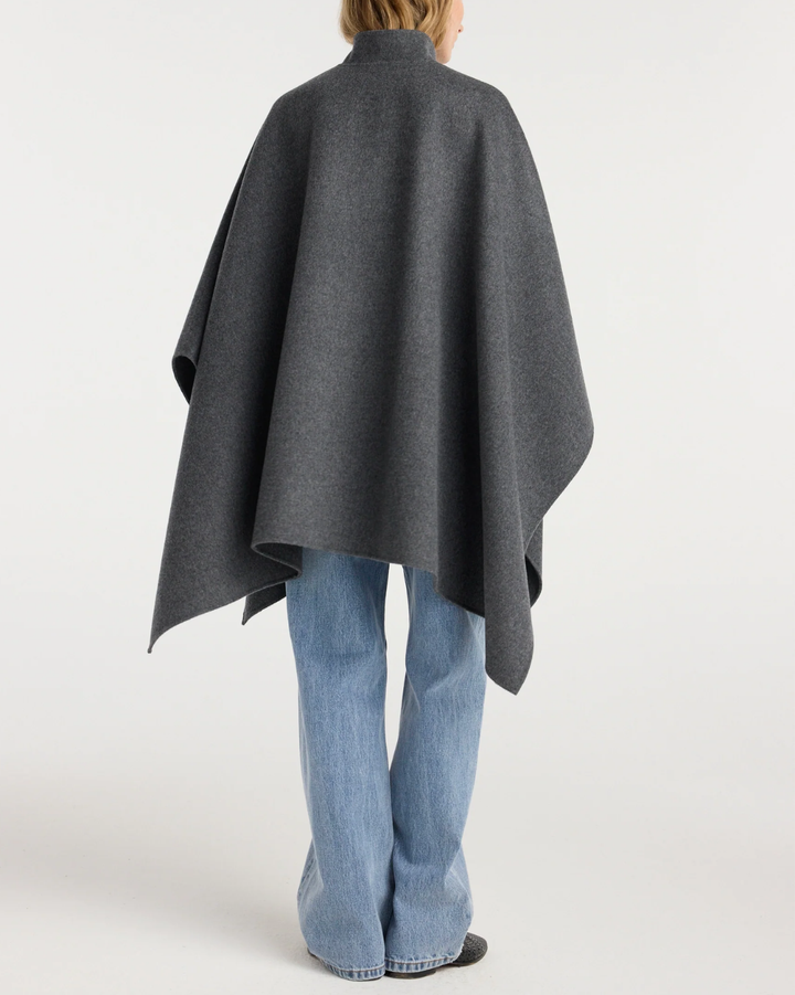 Double-Faced Wool Pankou Closure Poncho | Dark Grey Melange
