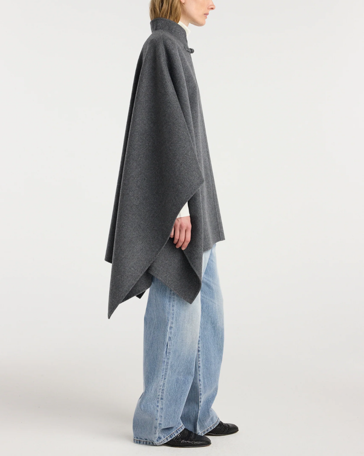 Double-Faced Wool Pankou Closure Poncho | Dark Grey Melange