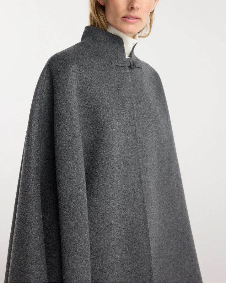 Double-Faced Wool Pankou Closure Poncho | Dark Grey Melange