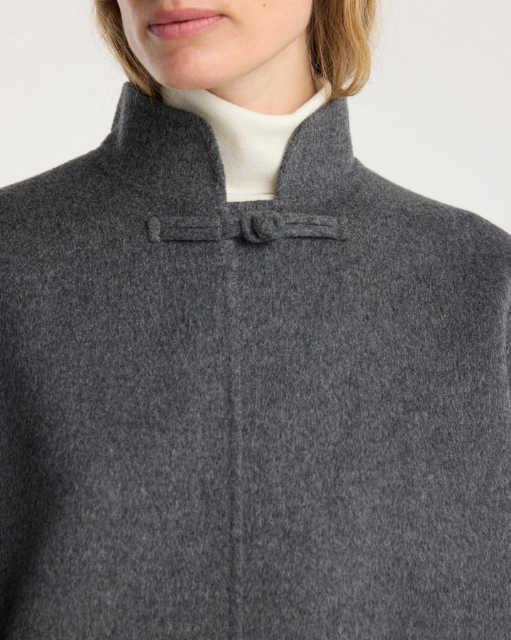 Double-Faced Wool Pankou Closure Poncho | Dark Grey Melange