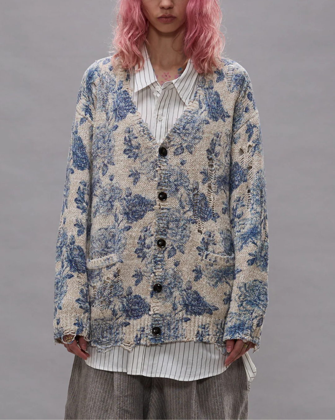 Printed Boyfriend Cardigan | Blue Floral