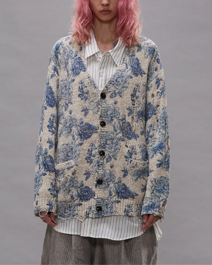 Printed Boyfriend Cardigan | Blue Floral