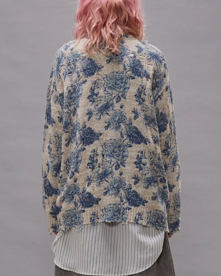 Printed Boyfriend Cardigan | Blue Floral