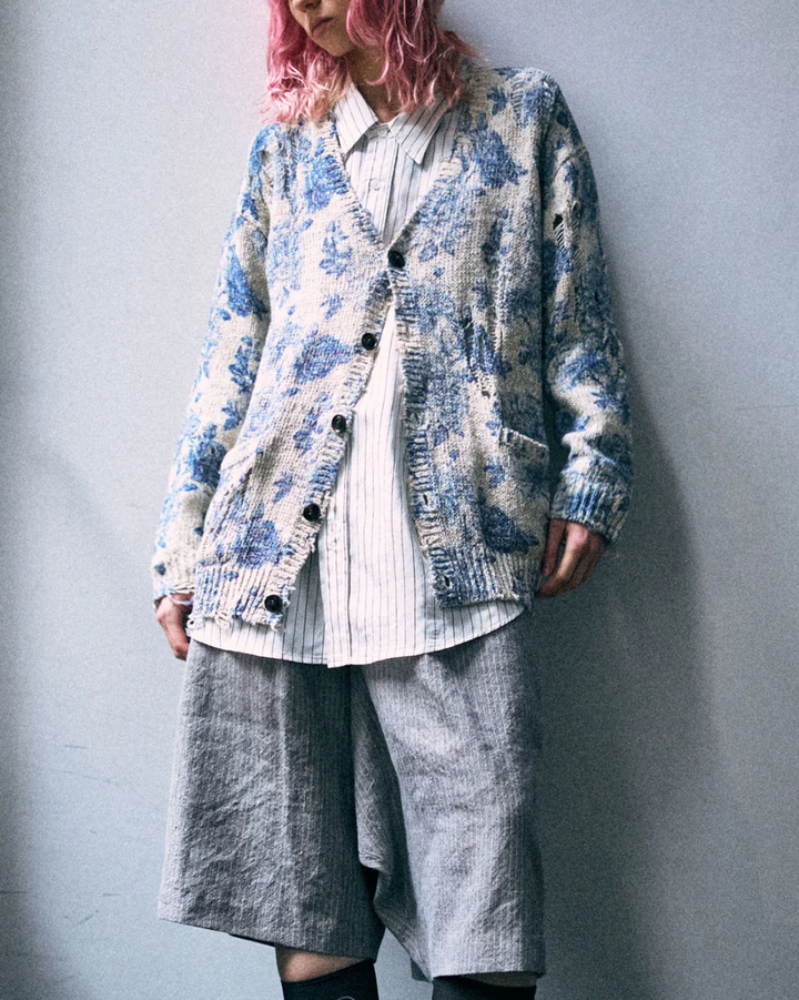 Printed Boyfriend Cardigan | Blue Floral