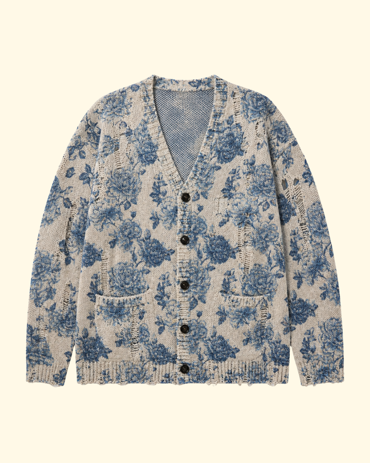 Printed Boyfriend Cardigan | Blue Floral