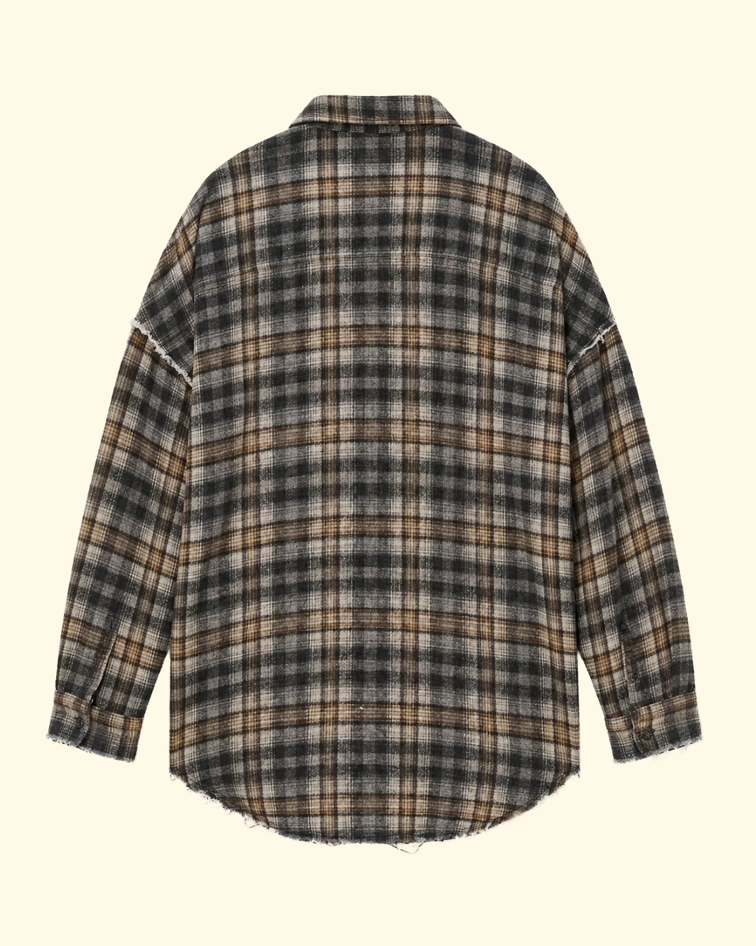 Shredded Seam Drop Neck Shirt | Grey Cream Plaid