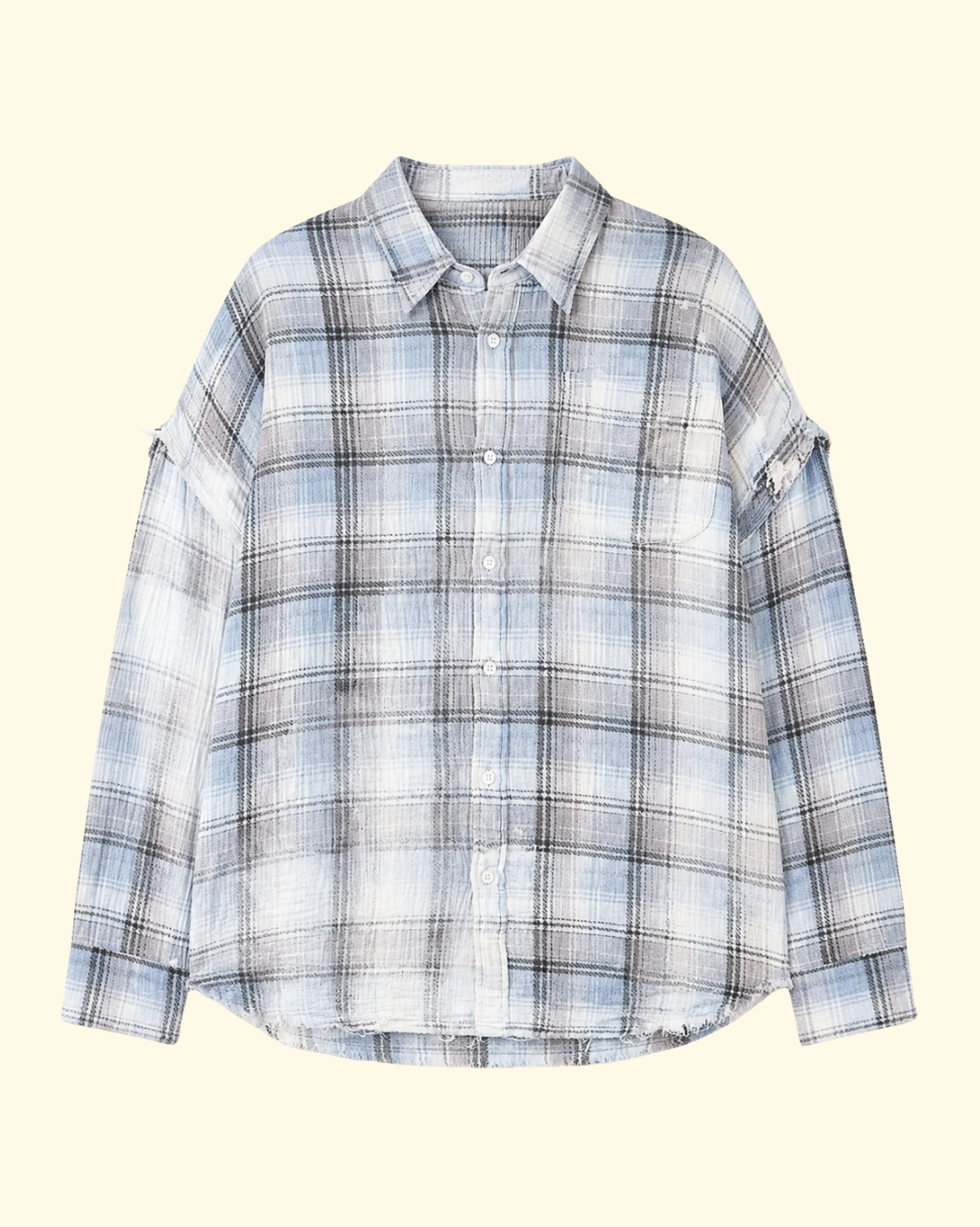 Shredded Seam Drop Neckshirt | Blue Bleached Plaid