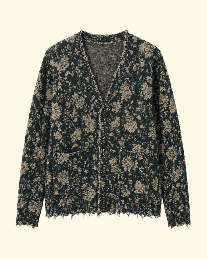 Printed Boy Cardigan | Dark Blue Floral