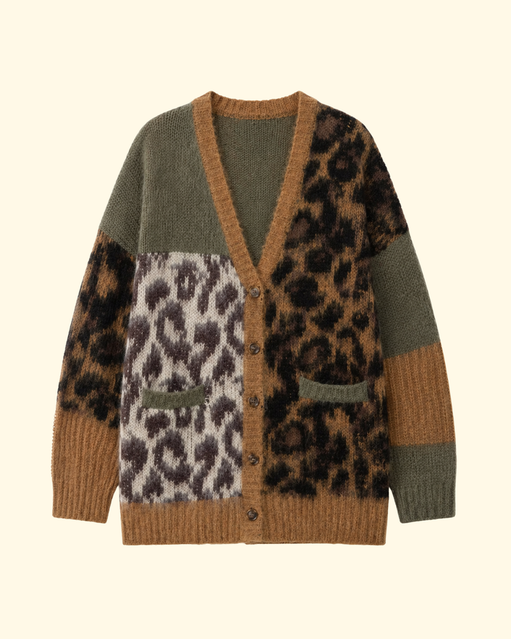 Oversized Cardigan | Multi Brown Leopard Patchwork