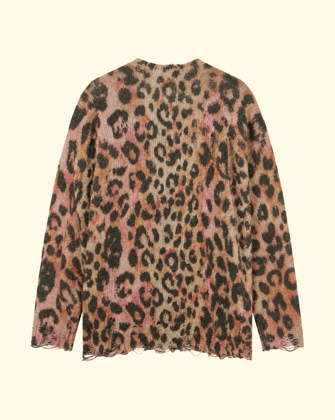 Printed Oversized Cardigan | Light Brown Pink Leopard