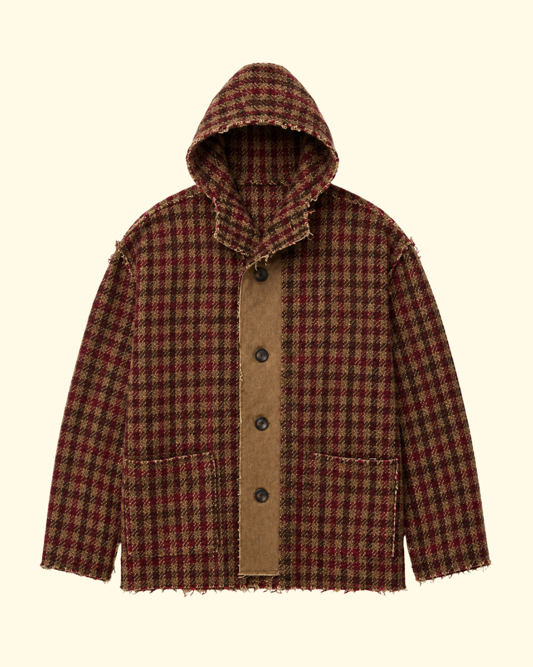 Oversized Hooded Jacket | Khaki/Red Check