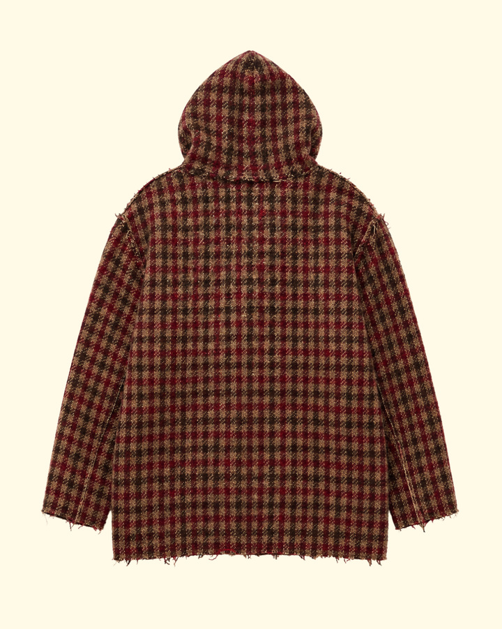Oversized Hooded Jacket | Khaki/Red Check