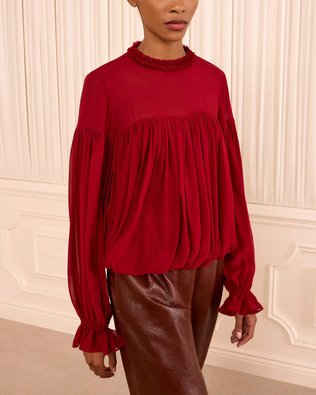 Pearl LS Silk Blouse | Cerise