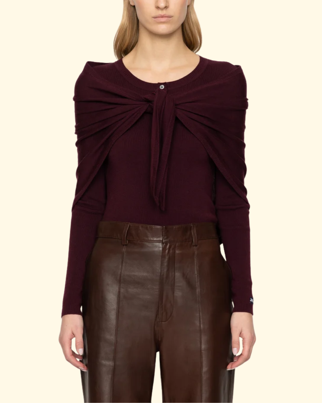 Jane Henley Sweater W Scarf | Burgundy
