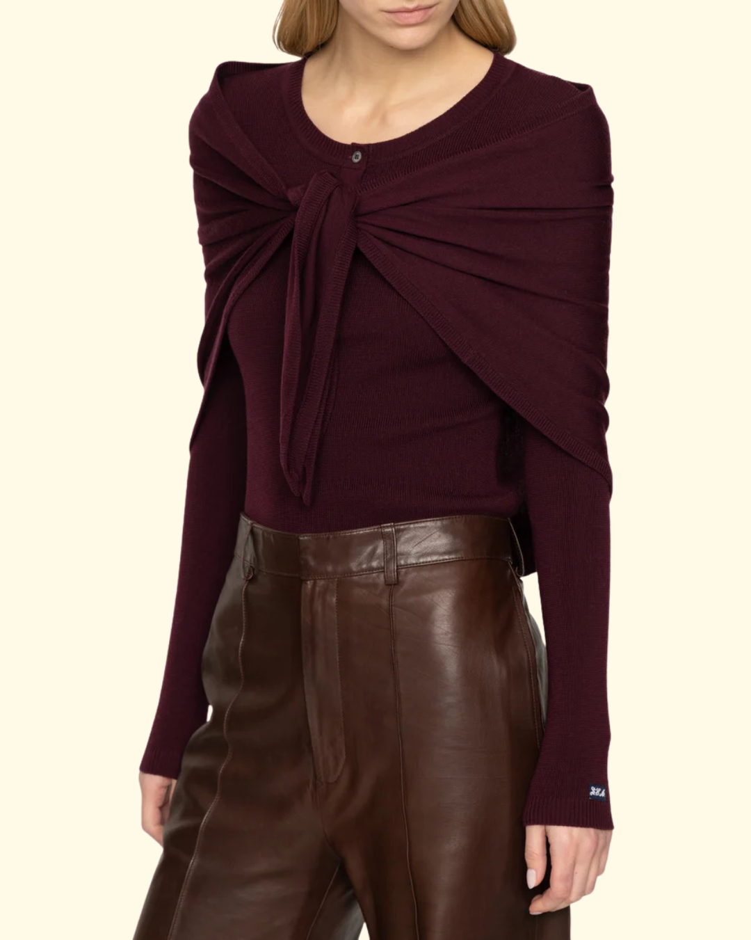Jane Henley Sweater W Scarf | Burgundy