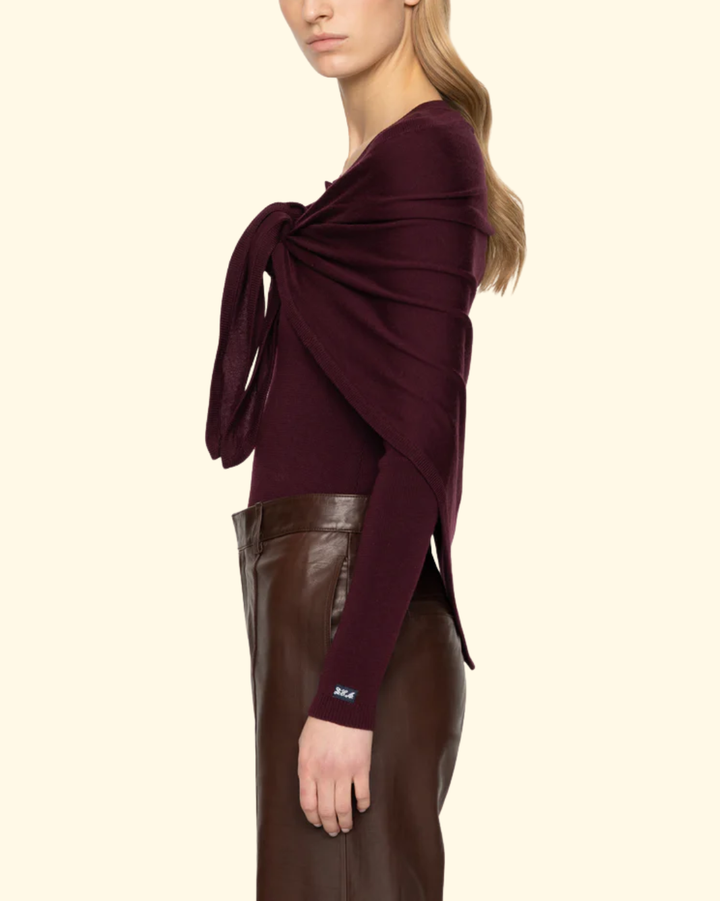 Jane Henley Sweater W Scarf | Burgundy