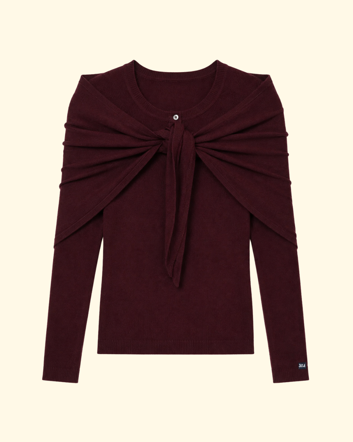 Jane Henley Sweater W Scarf | Burgundy