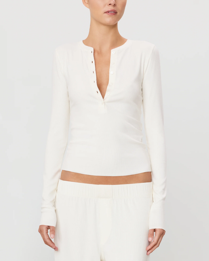 Long Sleeve Henley Top | Cream