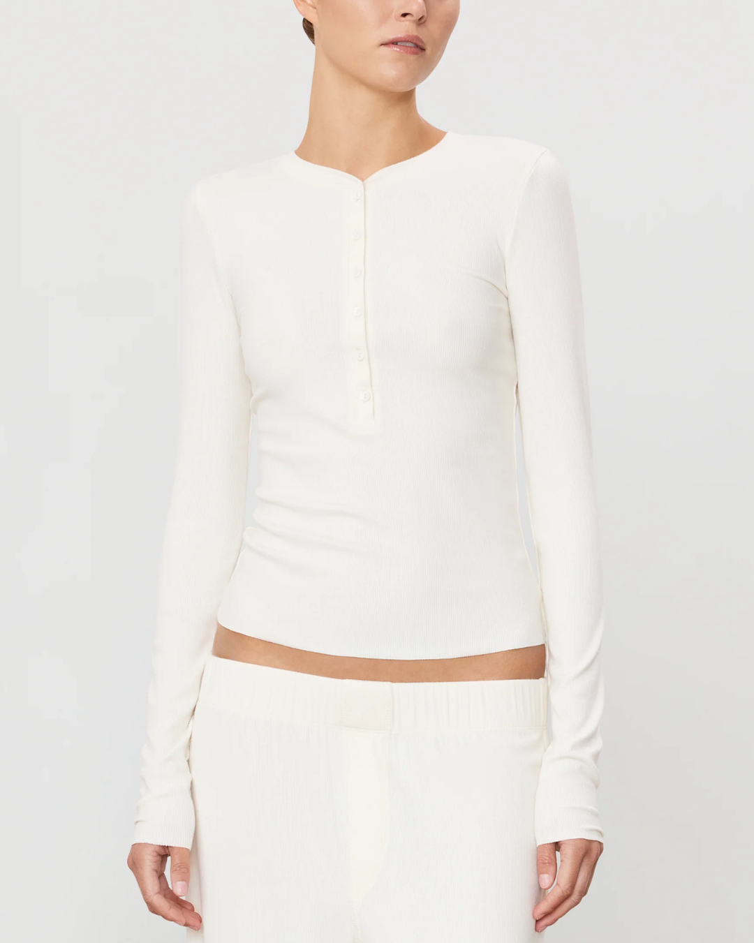 Long Sleeve Henley Top | Cream