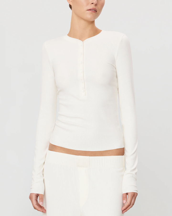 Long Sleeve Henley Top | Cream