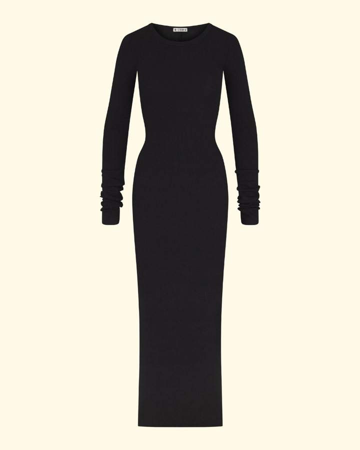 Long Sleeve Crewneck Maxi Dress | Black
