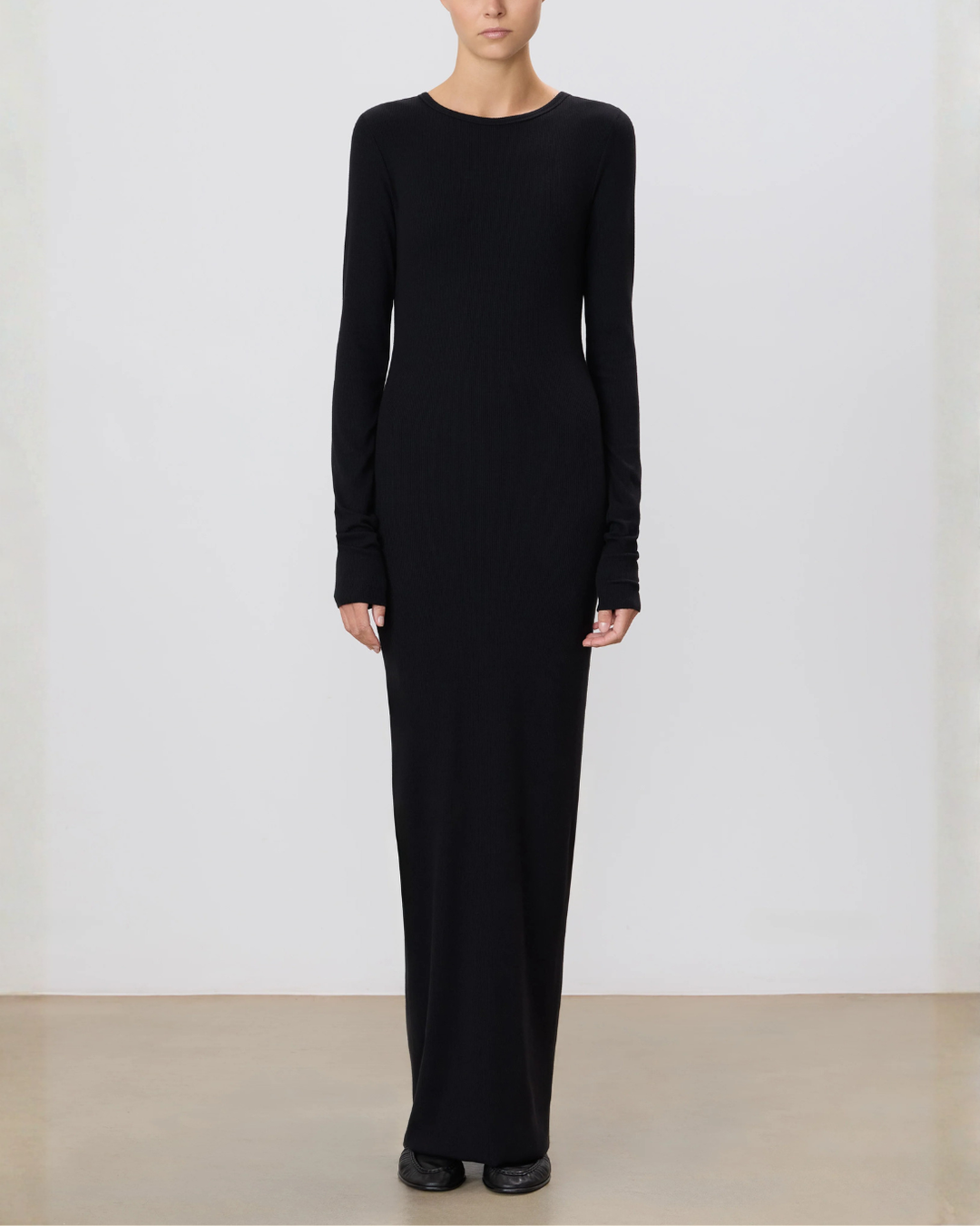 Long Sleeve Crewneck Maxi Dress | Black