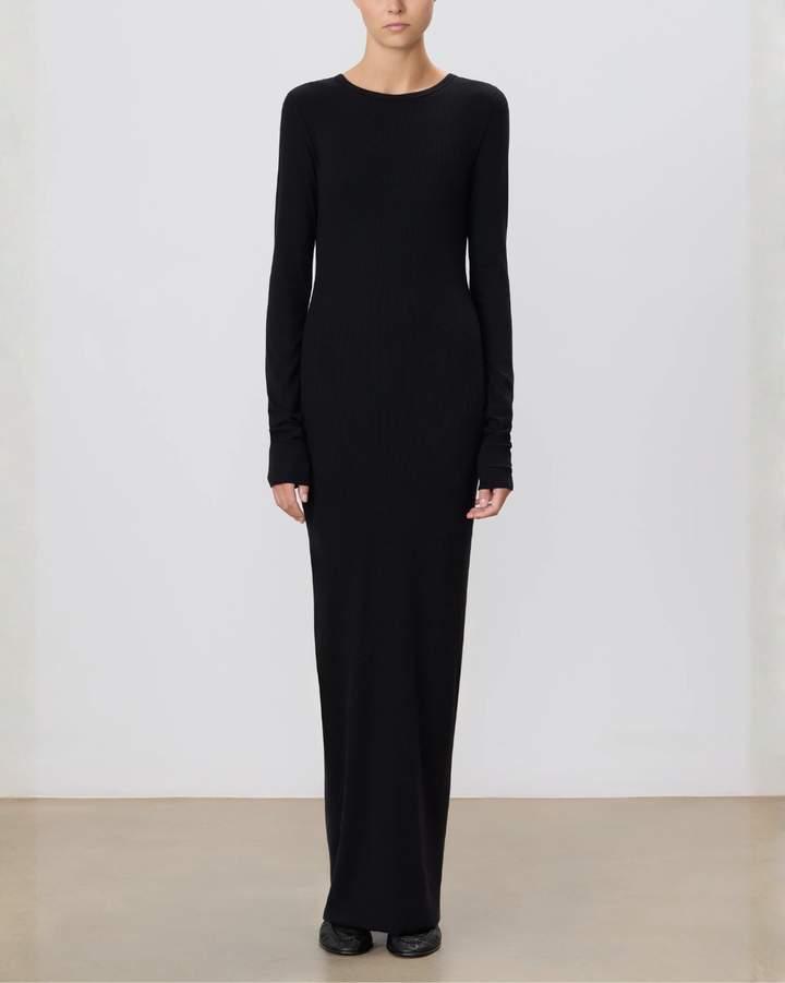 Long Sleeve Crewneck Maxi Dress | Black