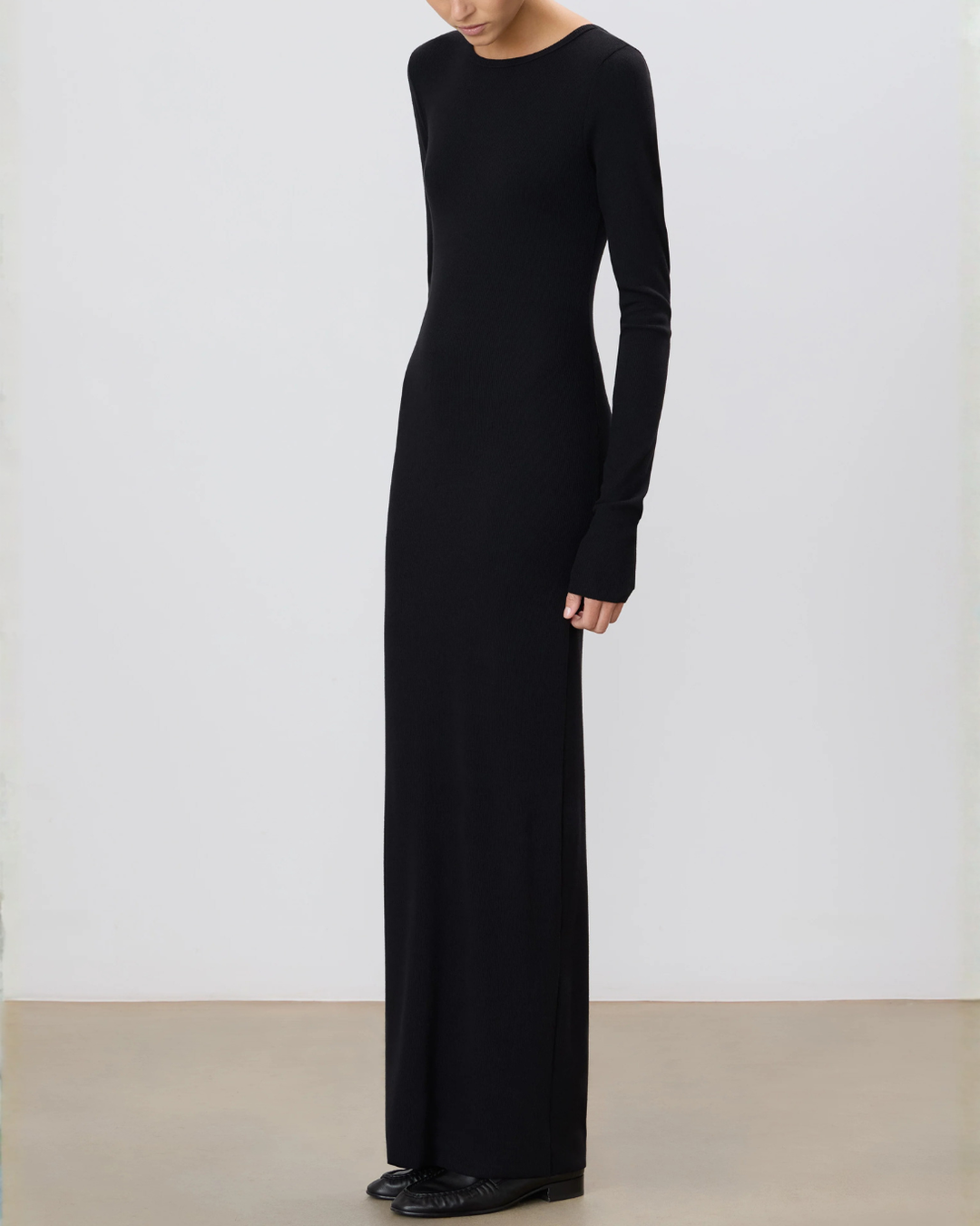 Long Sleeve Crewneck Maxi Dress | Black