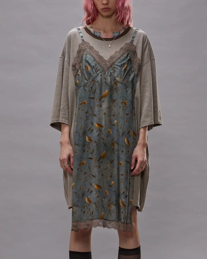 Oversized Tee Dress W Slip | Khaki Stripe