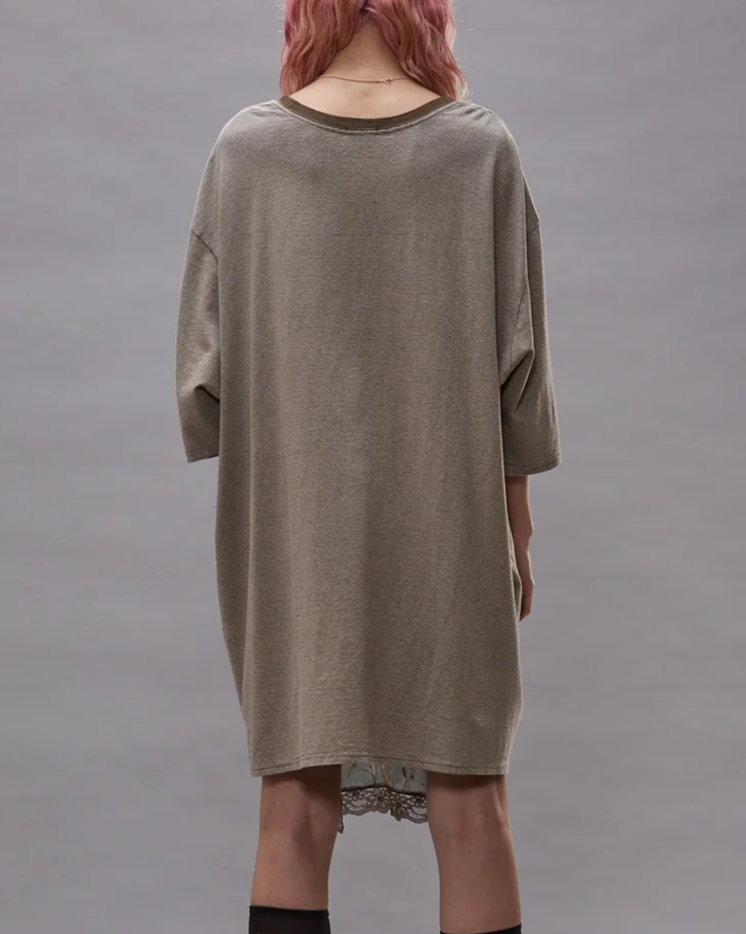 Oversized Tee Dress W Slip | Khaki Stripe