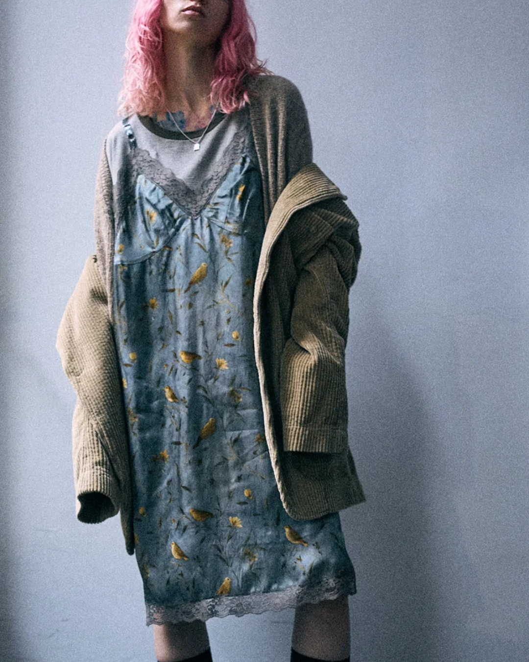 Oversized Tee Dress W Slip | Khaki Stripe
