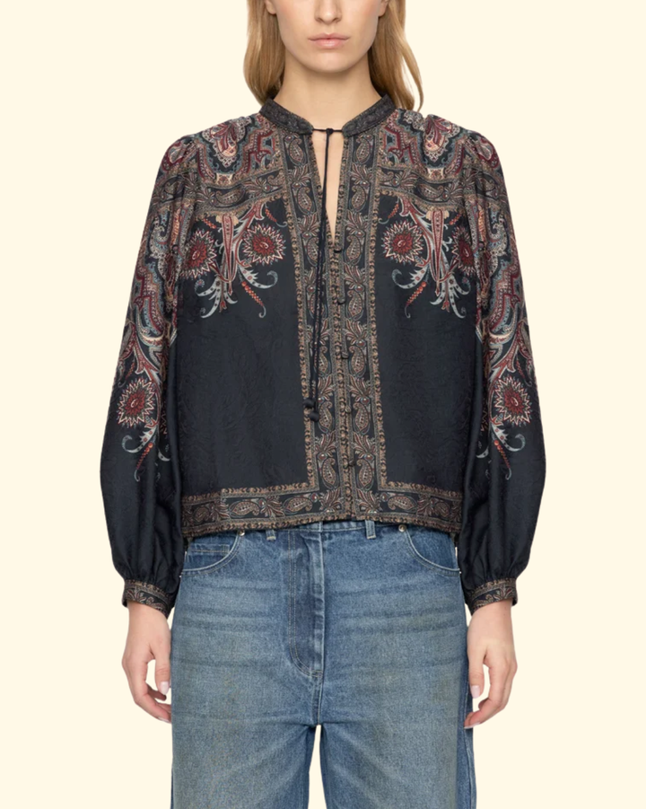 Hyacinth Print L/Slv Top | Navy