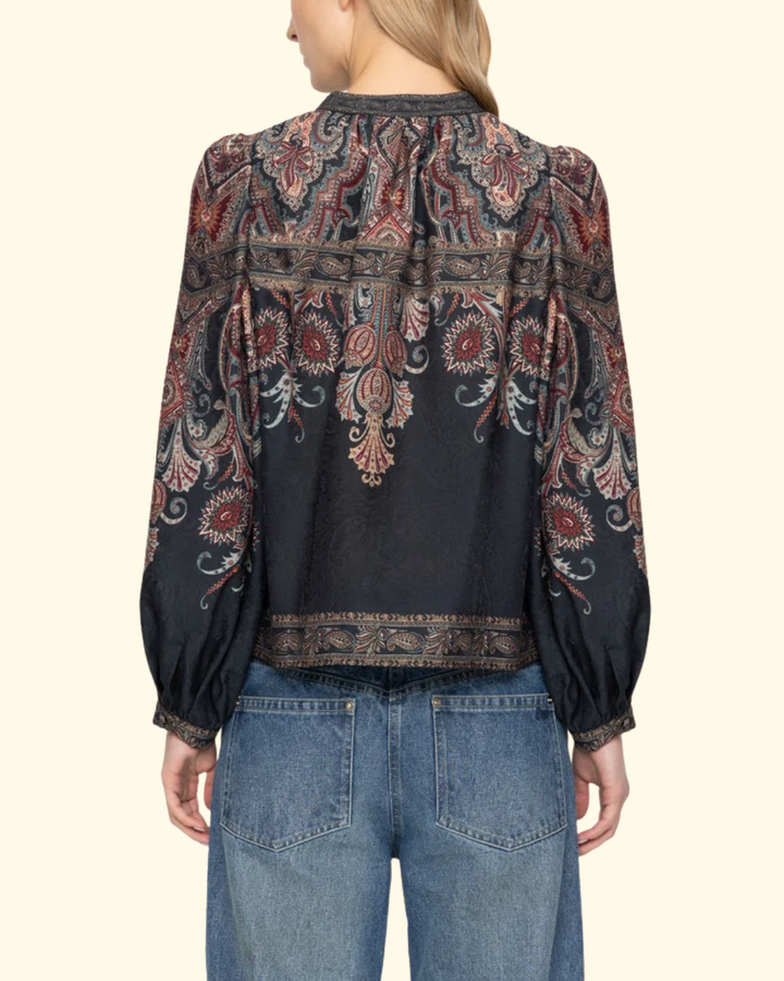 Hyacinth Print L/Slv Top | Navy
