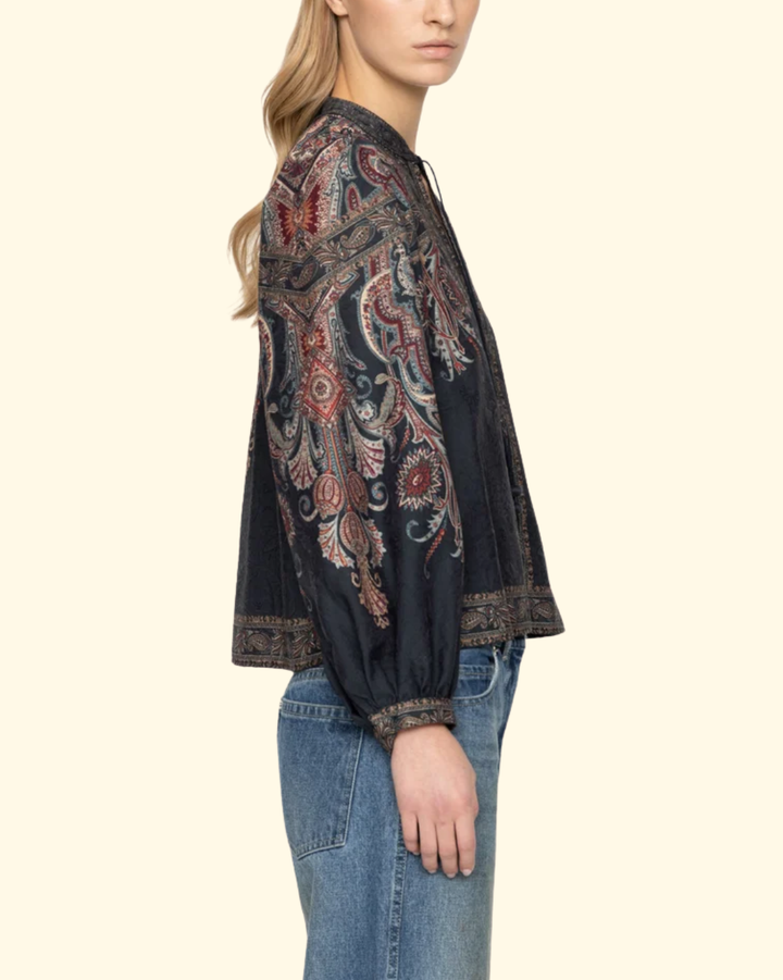 Hyacinth Print L/Slv Top | Navy