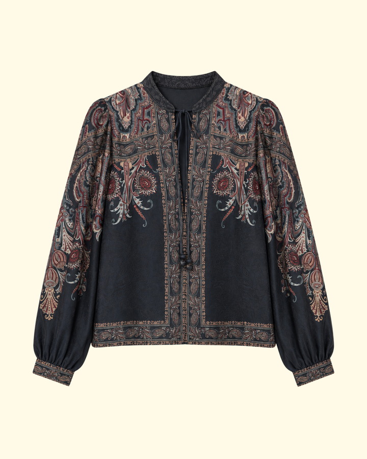 Hyacinth Print L/Slv Top | Navy
