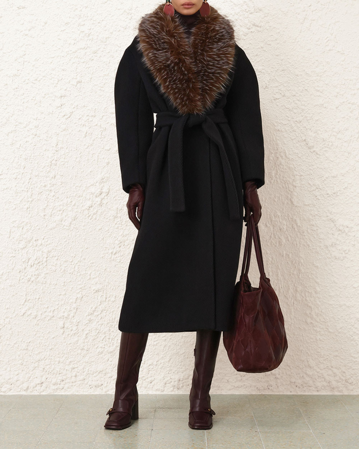 Valiant Faux Fur Collar Coat | Black