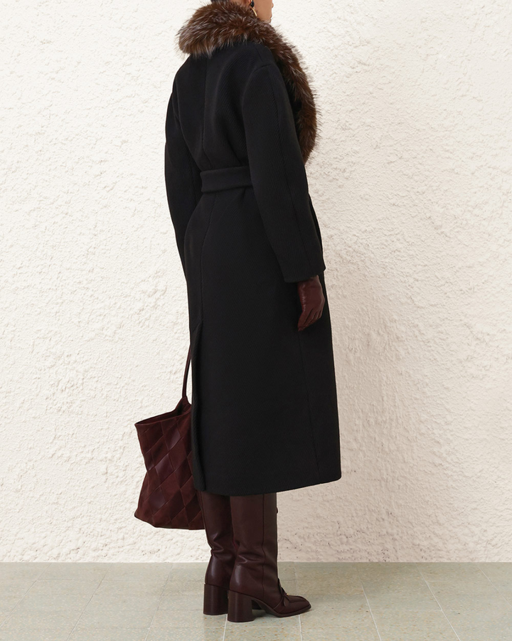 Valiant Faux Fur Collar Coat | Black