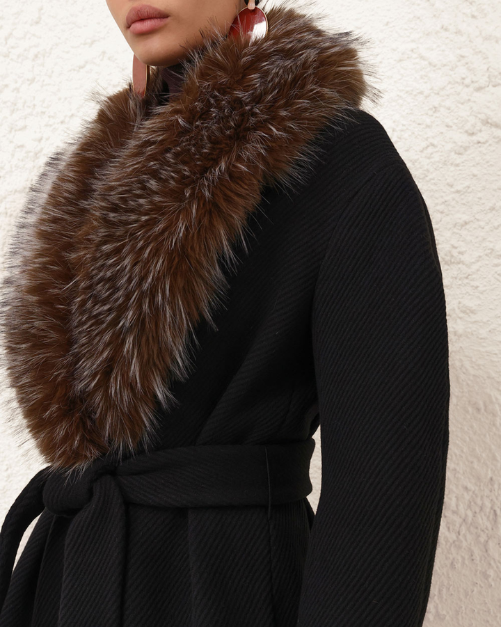 Valiant Faux Fur Collar Coat | Black