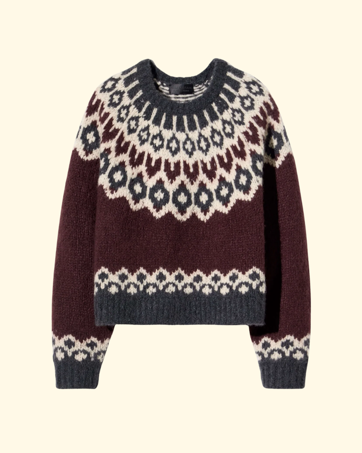 Isaline Fair Isle Sweater | Burgundy Fairisle