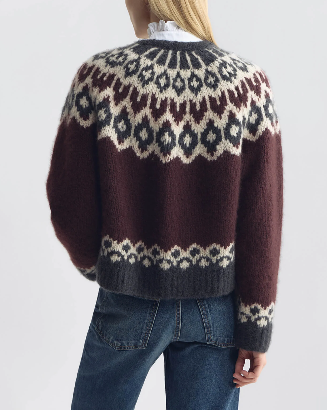 Isaline Fair Isle Sweater | Burgundy Fairisle