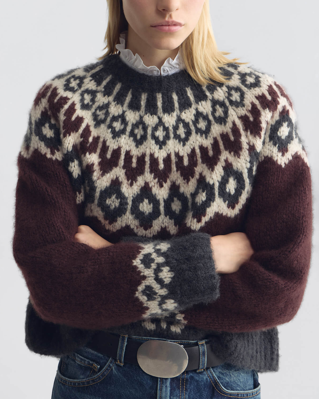 Isaline Fair Isle Sweater | Burgundy Fairisle